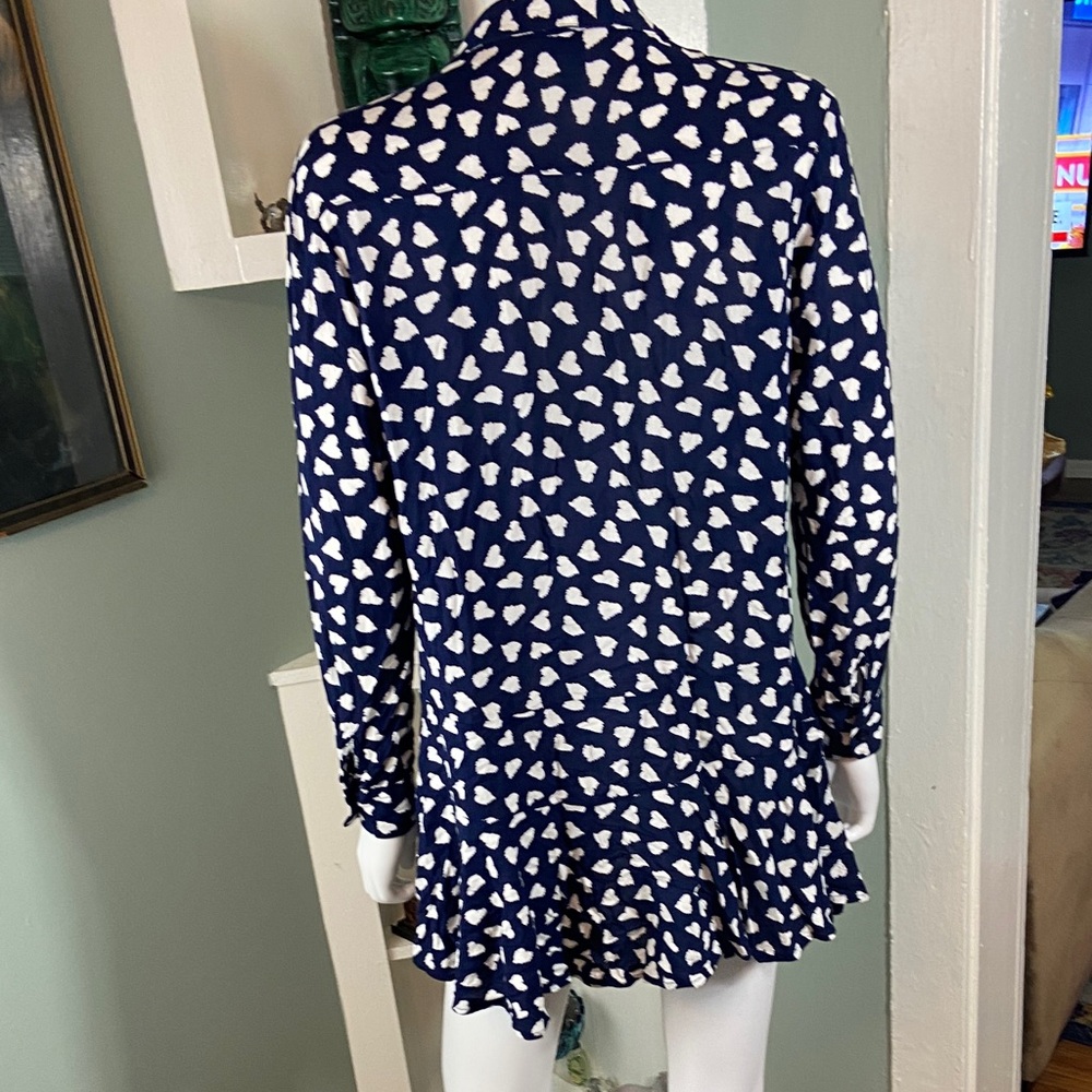 11 1 Tylho Anthopologie Larkin Heart Print Shirt Tunic Mini Dress Blouse Top S - Picture 10 of 12